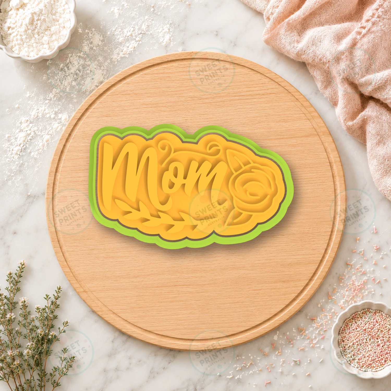 Mom Text With Rose Cookie Cutter & Stamp cookie cutter