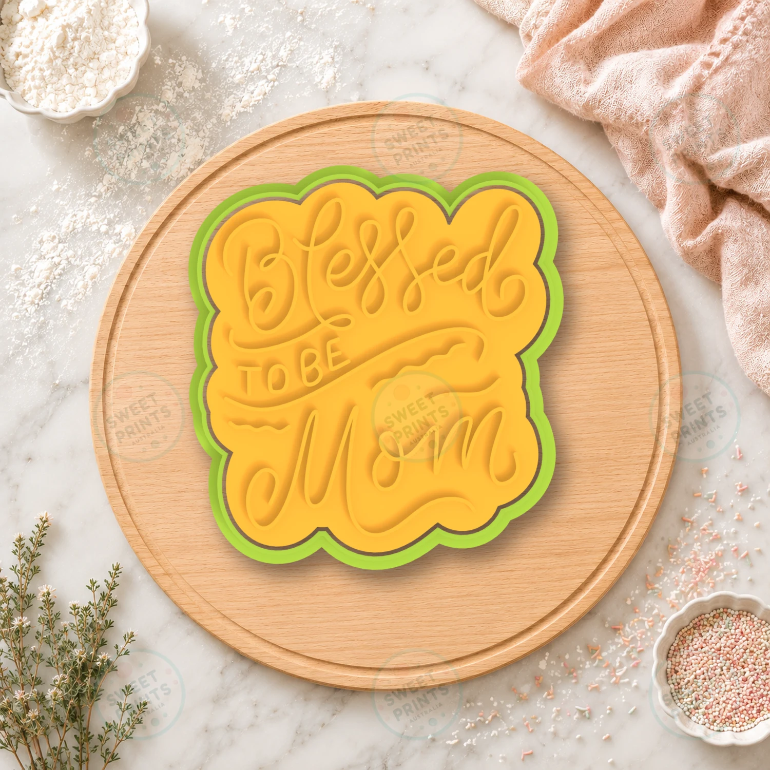 Blessed To Be Mom Text Cookie Cutter & Stamp cookie cutter