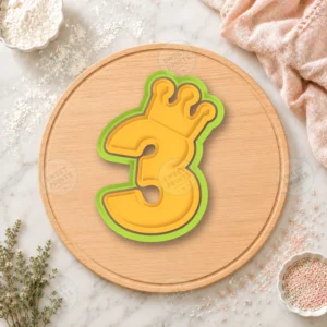 Number 3 with Crown Cookie Cutter & Stamp
