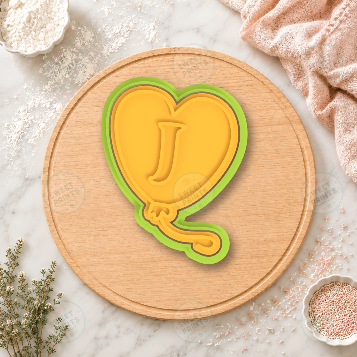 Wiggles Heart Balloon Letter J Cookie Cutter & Stamp cookie cutter