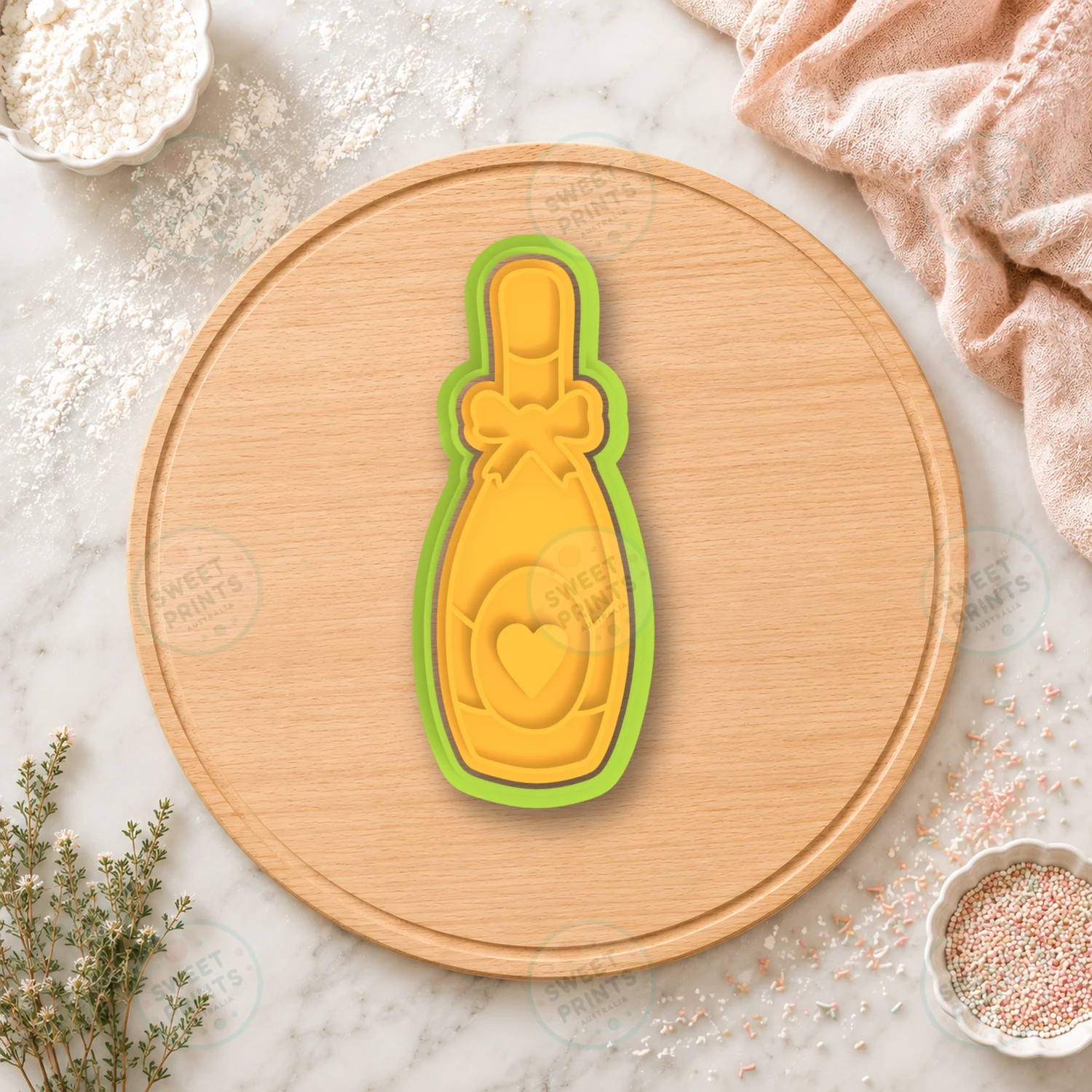 Wedding Champagne Bottle With Bow Cookie Cutter & Stamp cookie cutter