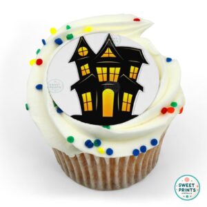 halloween black house yellow windows o