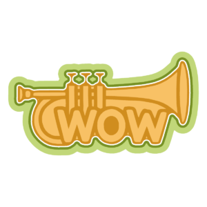 Trumpet with a sign coming out saying WO